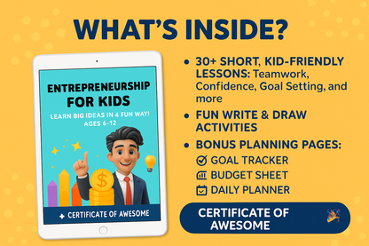 Entrepreneurship for Kids — Printable Activity Workbook for Ages 6–12 | Fun Business, Money & Life Skills